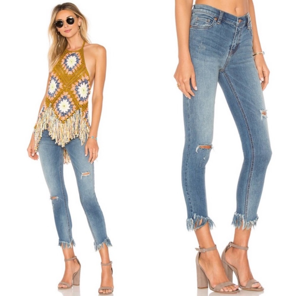 Free people fringe high waist jeans